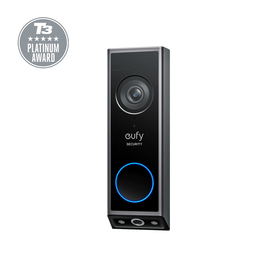 eufy Video Doorbell E340 (Black) - front hero with award badge