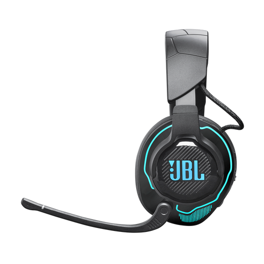JBL Quantum 910 Wireless (Black) - left illuminated earcup