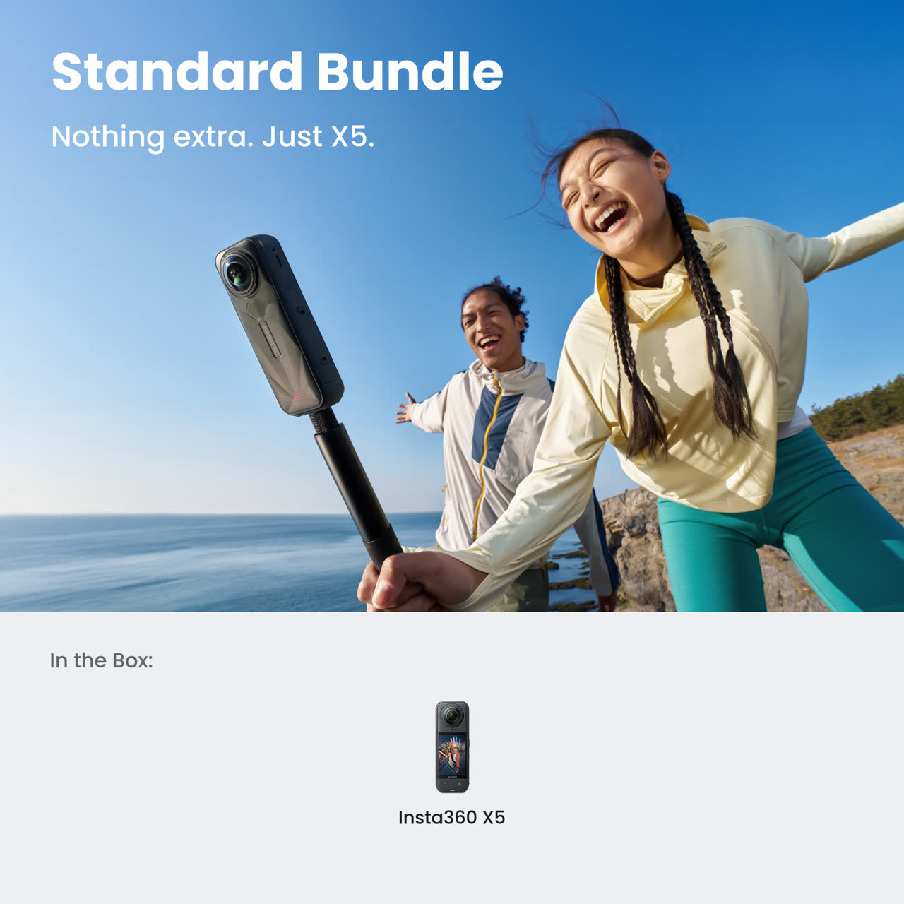 Insta360 X5 Standard Bundle and camera-only package illustration