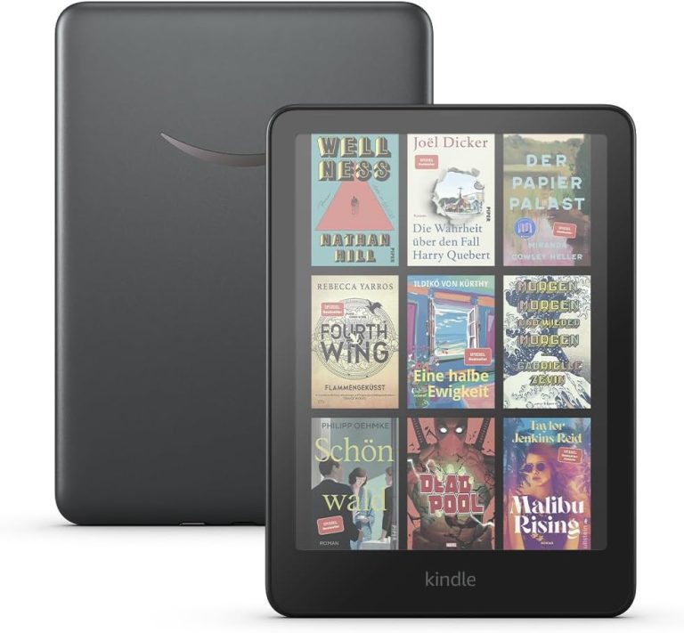 Amazon Kindle Colorsoft Signature Edition 32GB (Metallic Black) – front and rear view