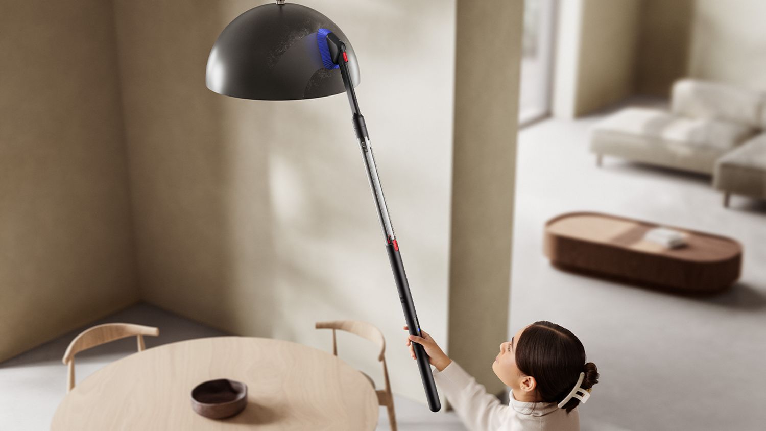 Dyson PencilVac Fluffycones — cleaning an overhead light