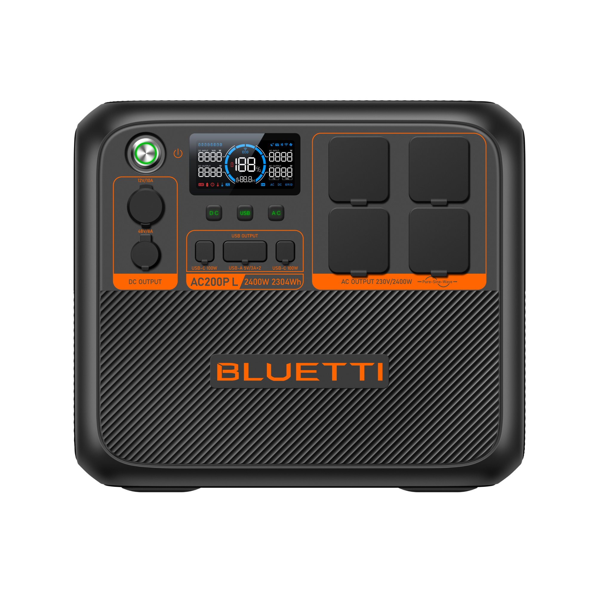 BLUETTI AC200PL Portable Power Station - front controls