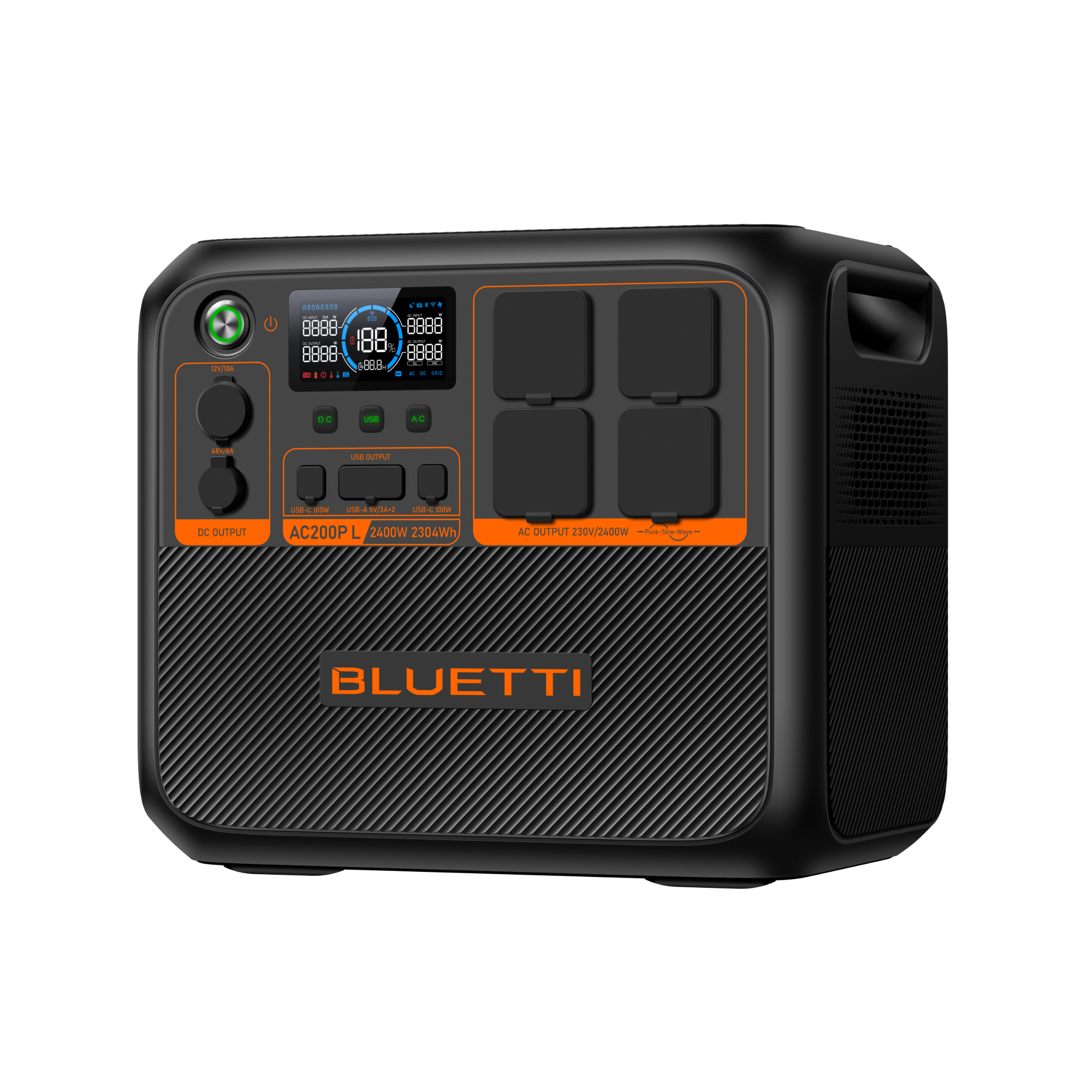 BLUETTI AC200PL Portable Power Station - front three-quarter view