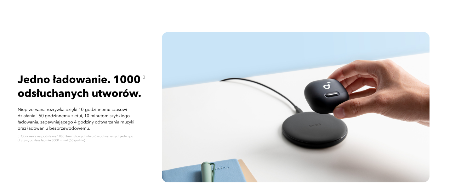 Anker Soundcore Liberty 4 NC charging case shown on a wireless charging pad