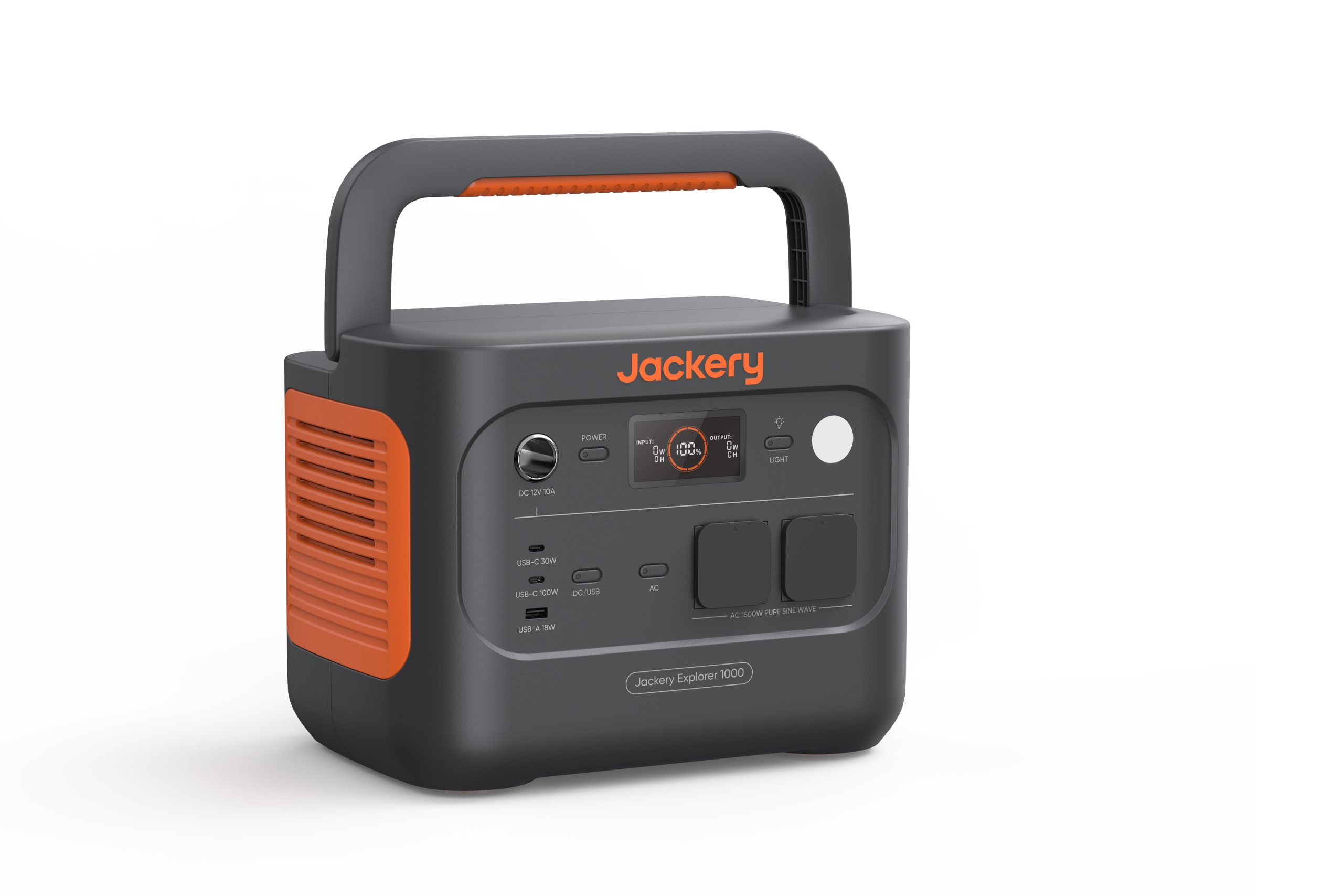 Jackery Explorer 1000 v2 Portable Power Station - opposite front angle with handle raised