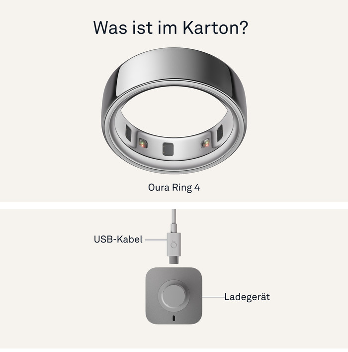 Oura Ring 4 Silver – ring, size-specific charger and USB cable