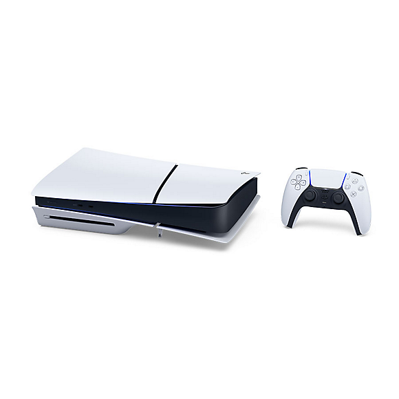 PlayStation 5 Disc Edition 1TB – horizontal console and DualSense controller