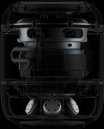 Apple HomePod 2nd generation — internal woofer and tweeter illustration