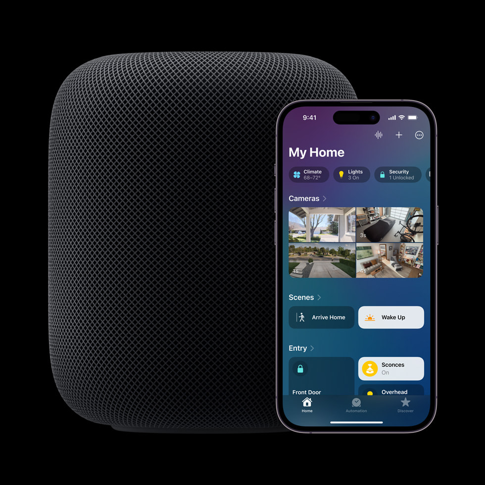 Apple HomePod 2nd generation Midnight — smart-home control shown in the iPhone Home app