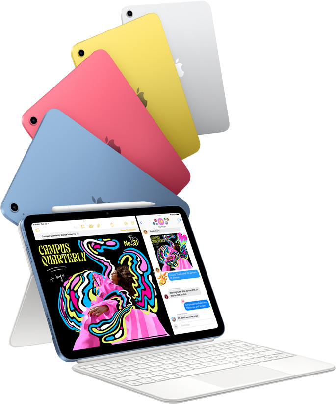 Apple iPad A16 — colour lineup and optional Magic Keyboard Folio