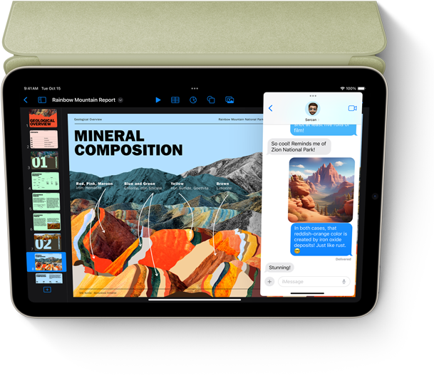 Apple iPad mini A17 Pro — Keynote and Messages multitasking