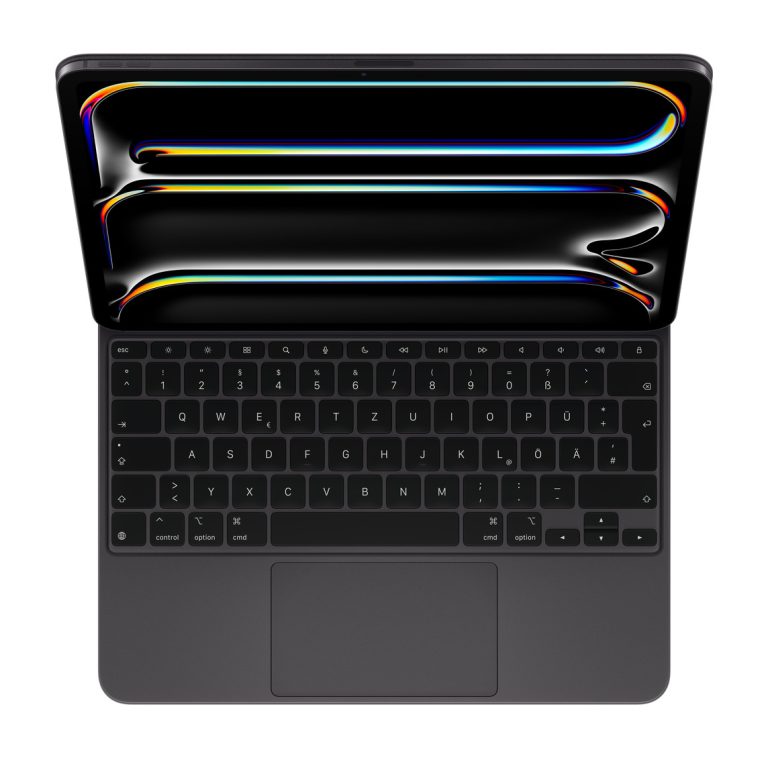 Apple Magic Keyboard 13-inch Black German — front with iPad Pro attached; iPad sold separately