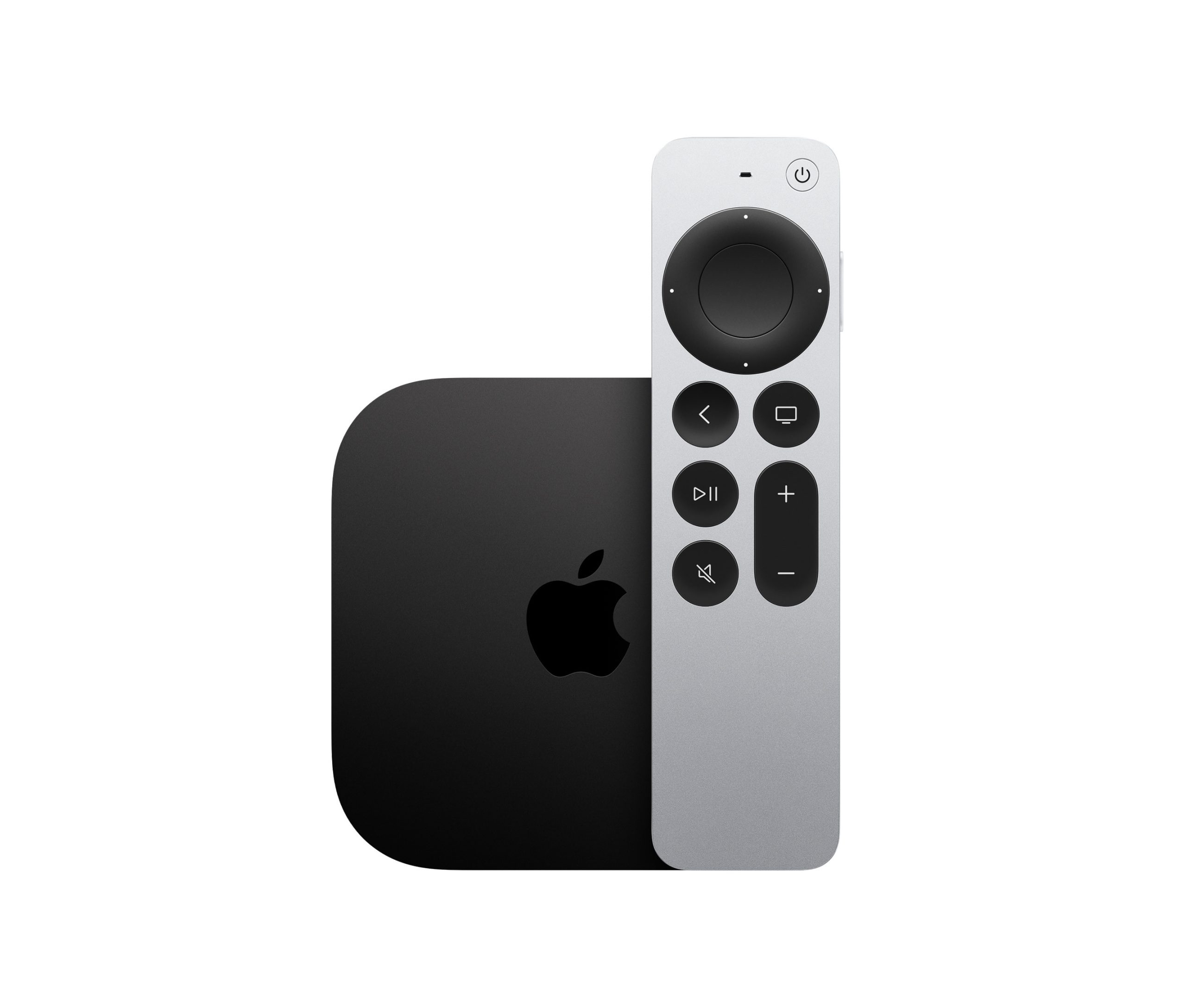 Apple TV 4K 3rd generation — player and Siri Remote front view