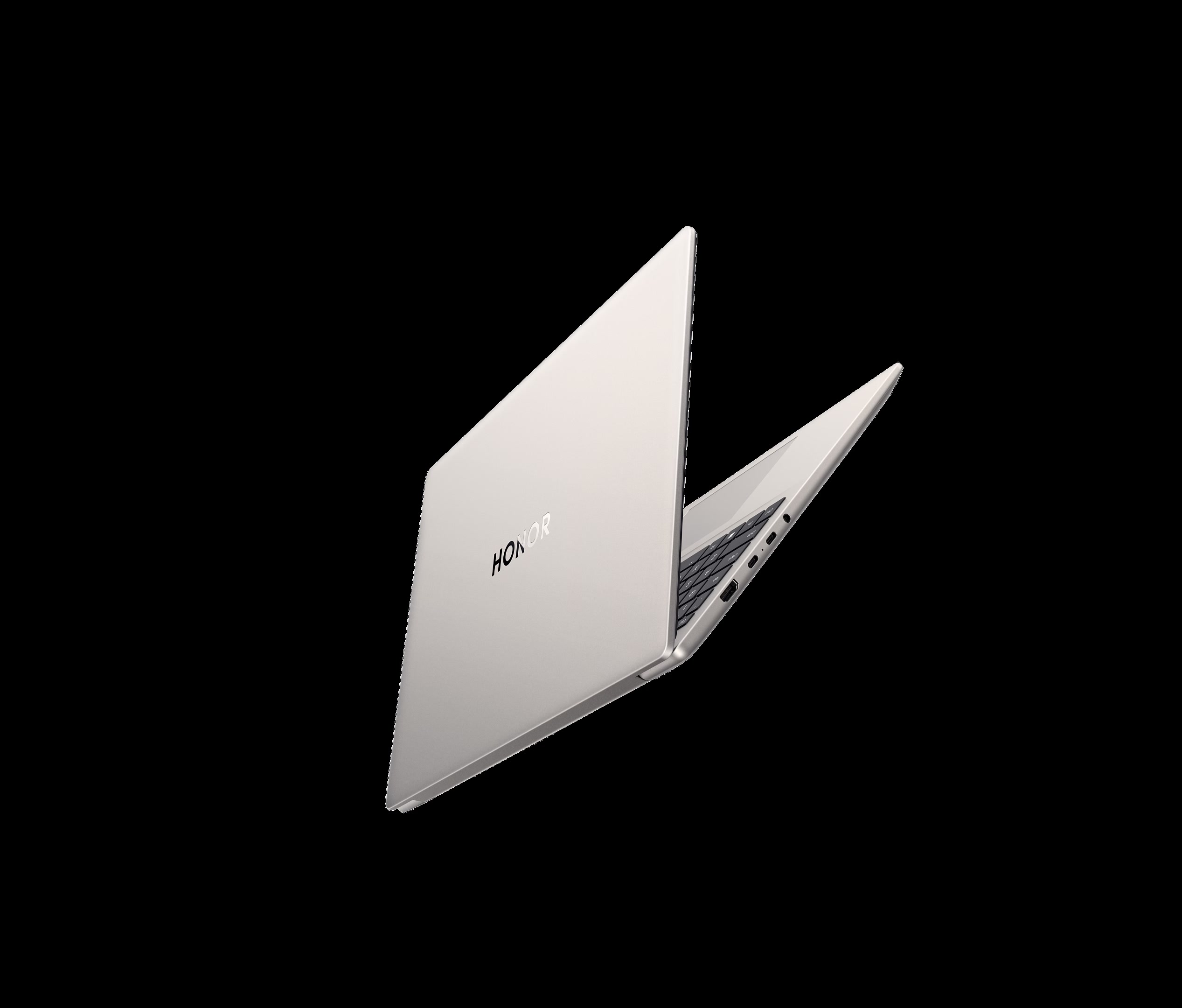 HONOR MagicBook 16 2026 open and closed rear three-quarter view