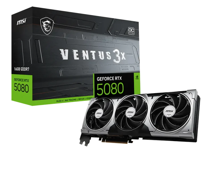 MSI GeForce RTX 5080 16G VENTUS 3X OC – card and retail box