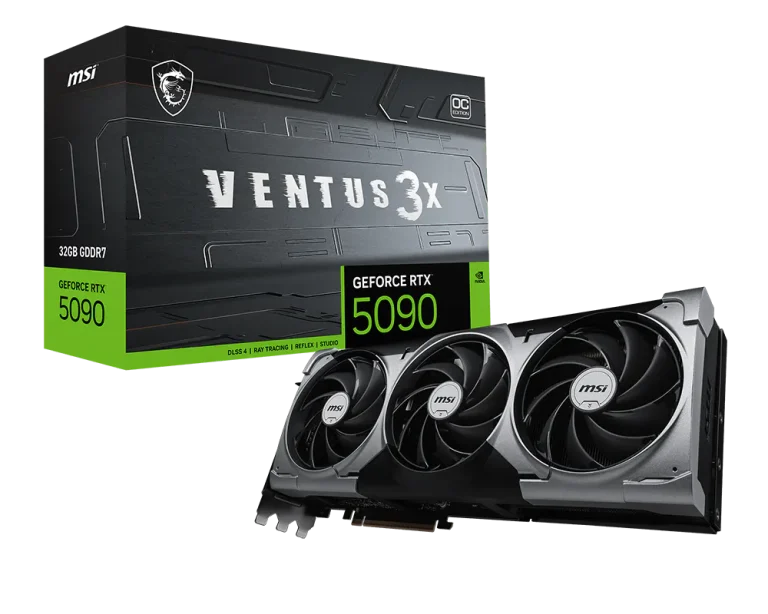 MSI GeForce RTX 5090 32G VENTUS 3X OC – card and retail box