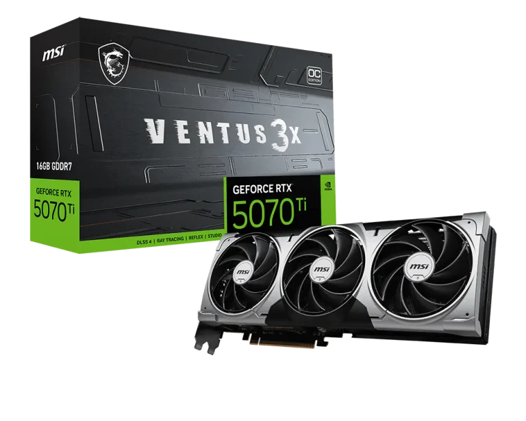 MSI GeForce RTX 5070 Ti 16G VENTUS 3X OC – card and retail box