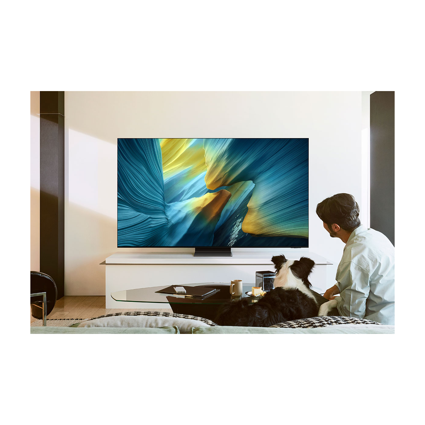 Samsung S95F OLED 77-inch 4K Smart TV (GQ77S95FATXZG) — living-room illustration
