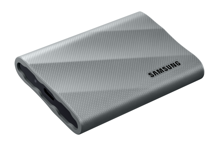 Samsung T9 Portable SSD 2TB (Gray) — three-quarter view