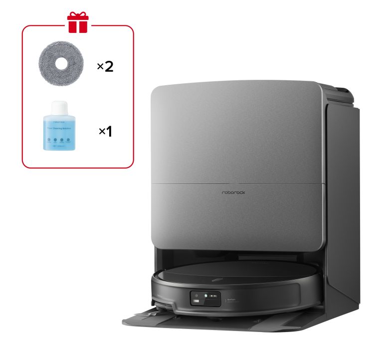 Roborock Saros 20X – robot, RockDock and included spare mop pads and cleaning solution