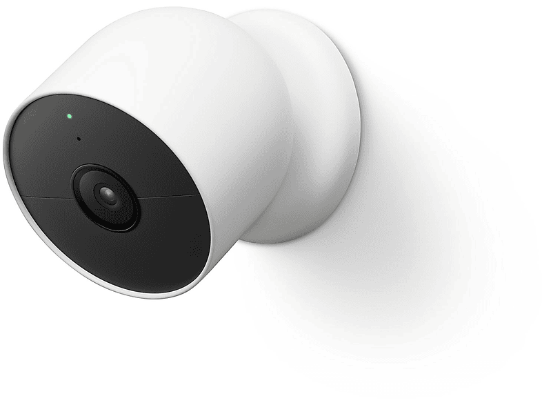 Google Nest Cam Battery (Snow, GA01317-DE) — mounted camera, three-quarter view