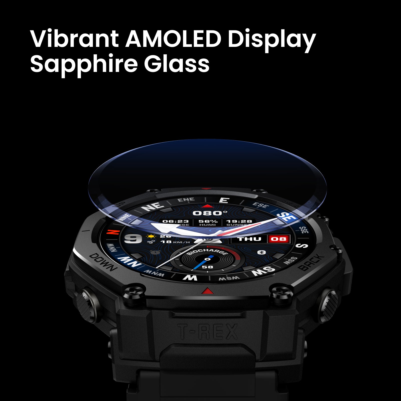 Amazfit T-Rex 3 Pro 48mm (Tactical Black) — AMOLED display illustration