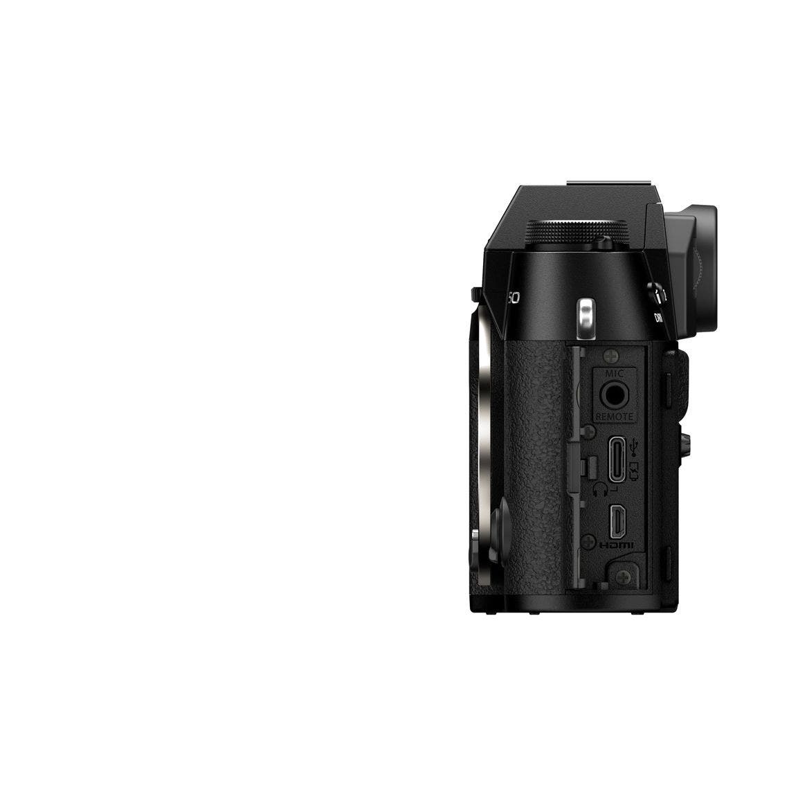 FUJIFILM X-T50 Mirrorless Camera (Black, Body Only) — open connector panel