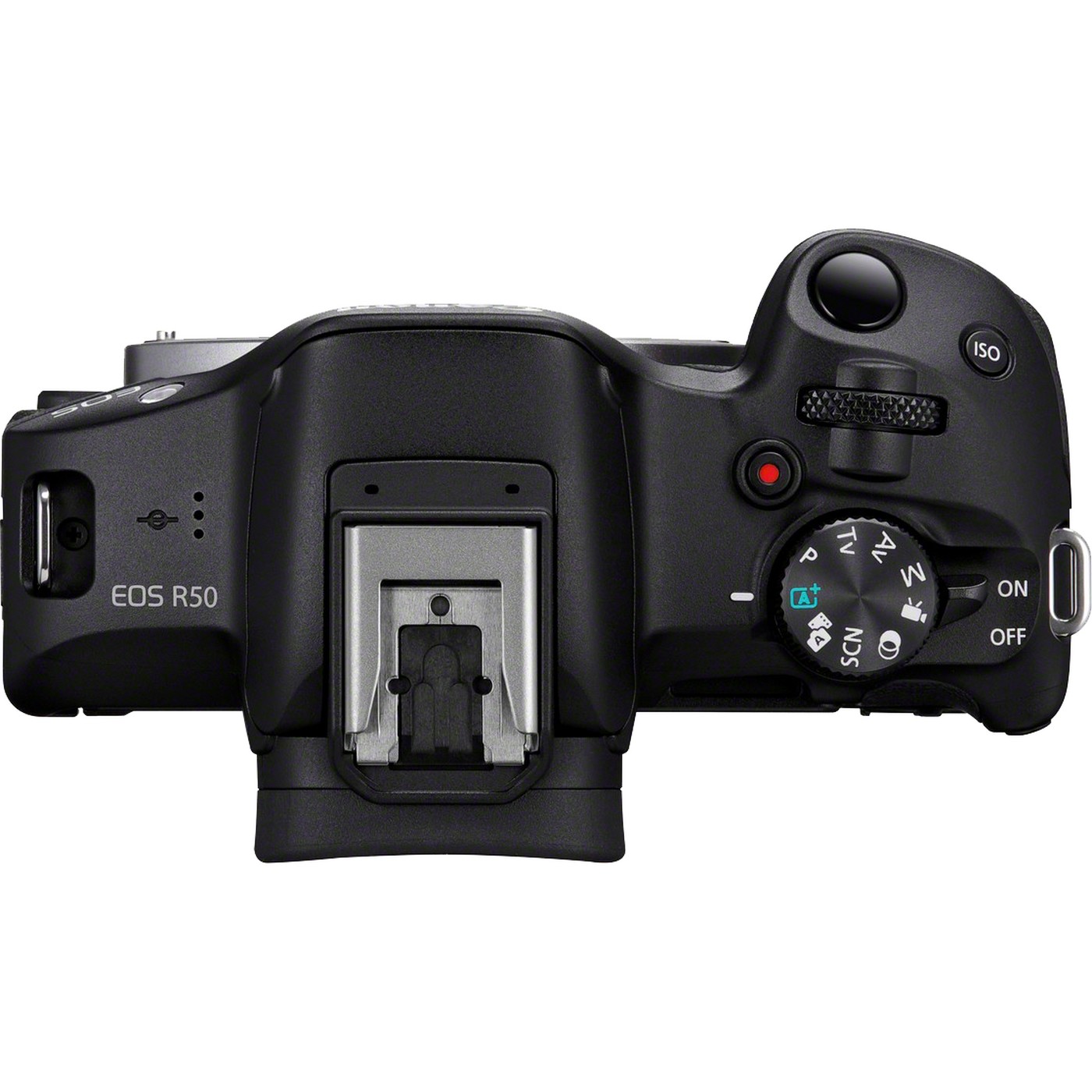 Canon EOS R50 Mirrorless Camera (Black, Body Only) — top controls
