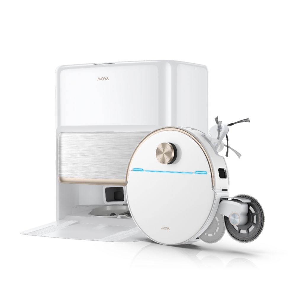 MOVA V70 Ultra Complete Robot Vacuum (White) — extended cleaning assembly