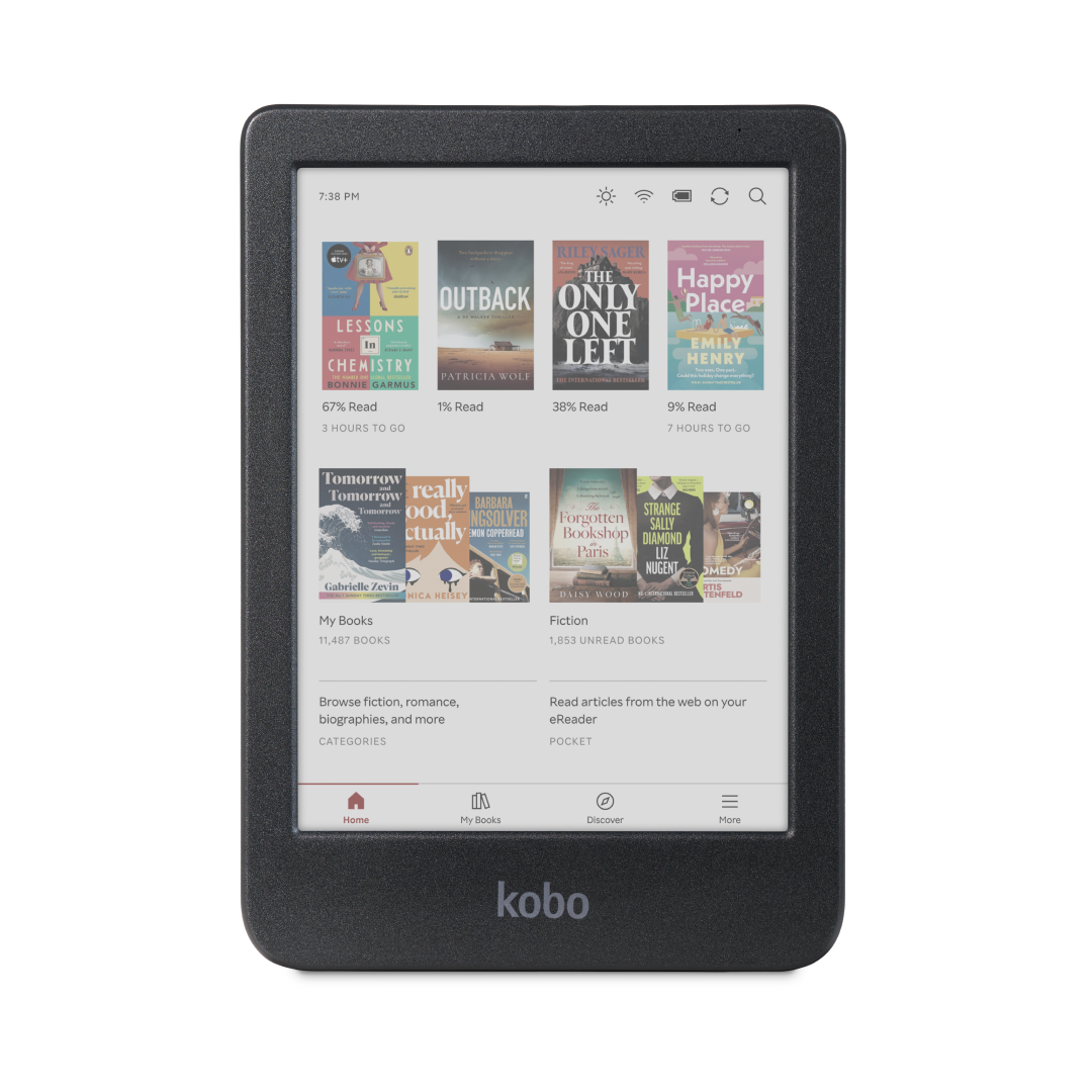 Kobo Clara Colour eReader (Black, 16GB) — front colour library display