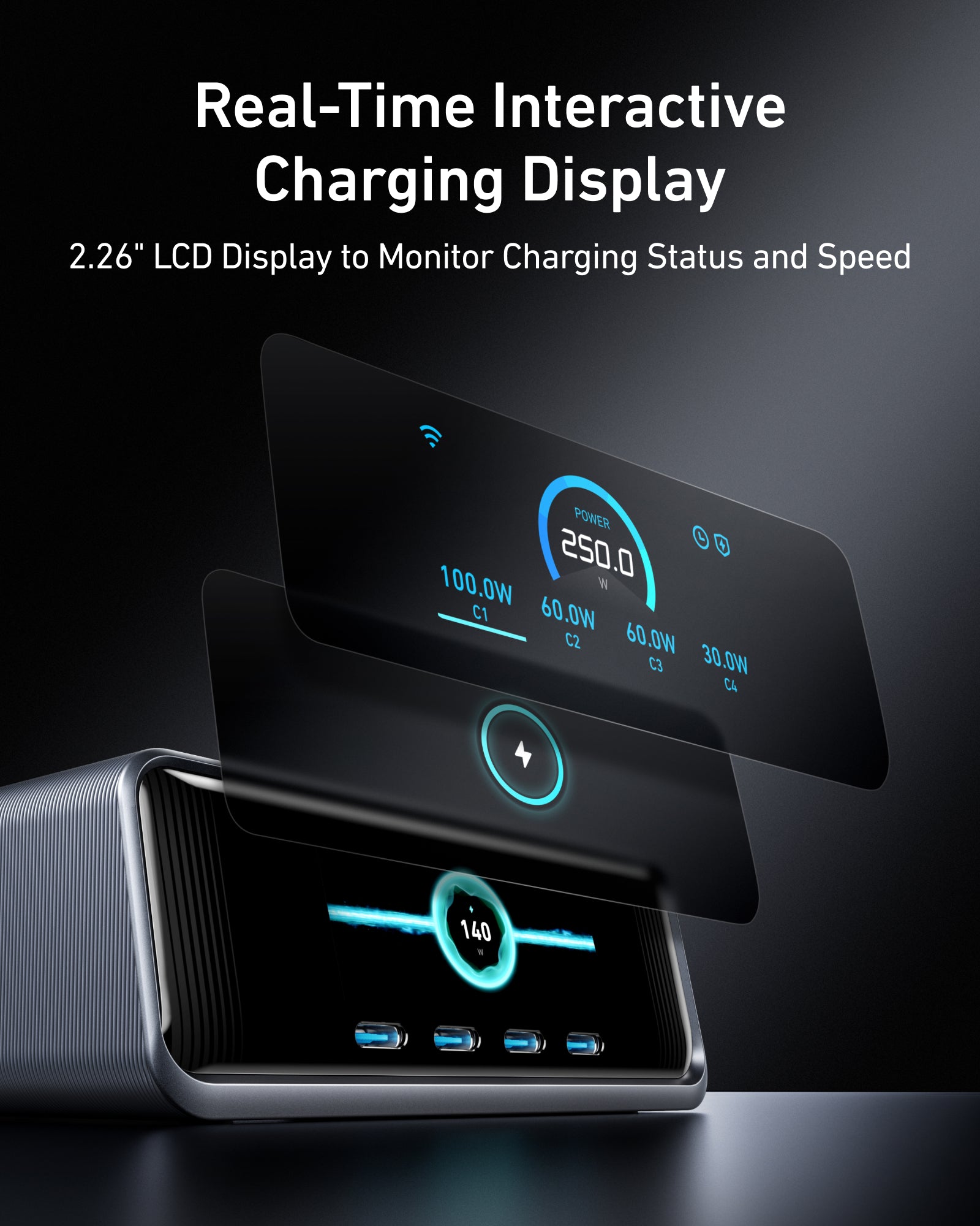 Anker Prime Charger 250W (6 Ports, GaNPrime, A2345) — display charging status detail