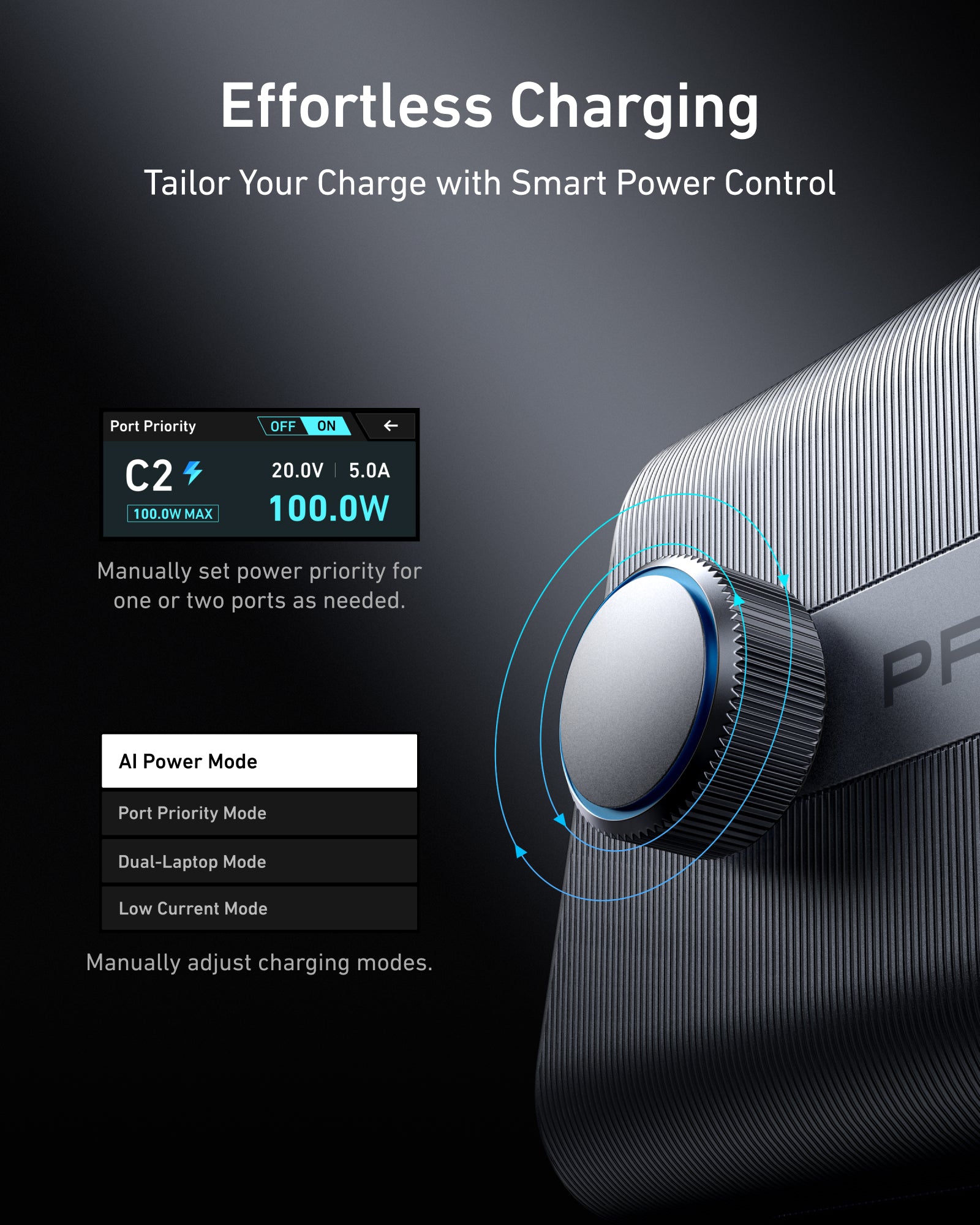 Anker Prime Charger 250W (6 Ports, GaNPrime, A2345) — power-control dial detail