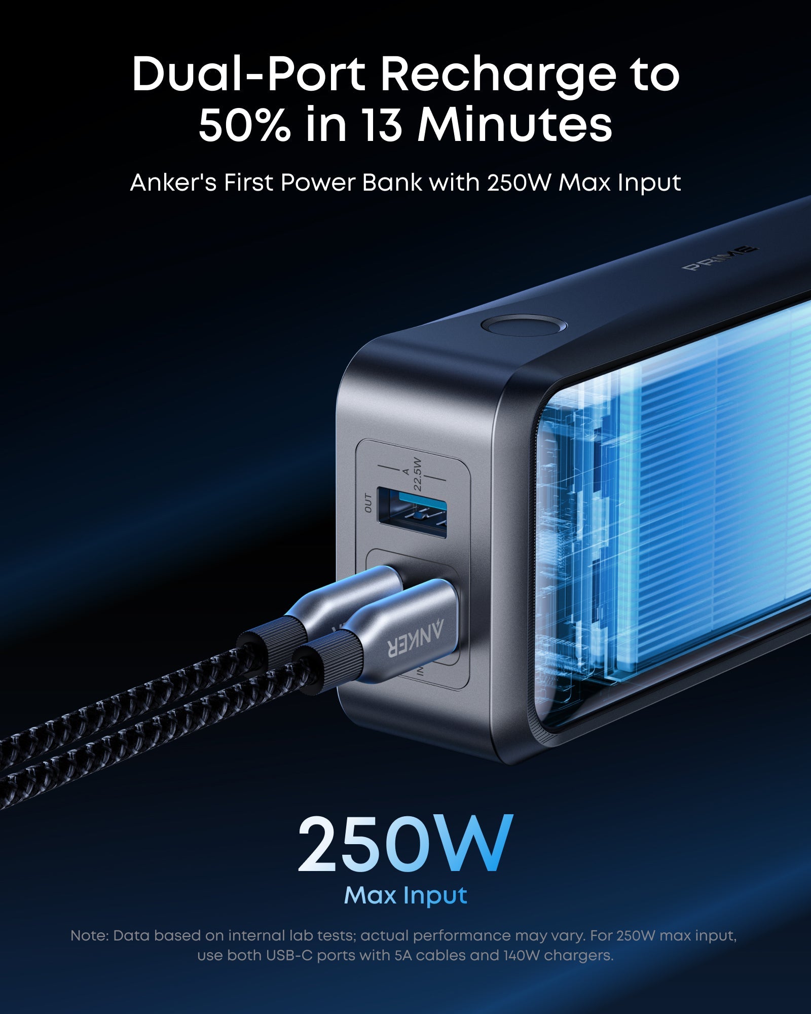 Anker Prime Power Bank 26K 300W (A110A) — dual-port recharging illustration