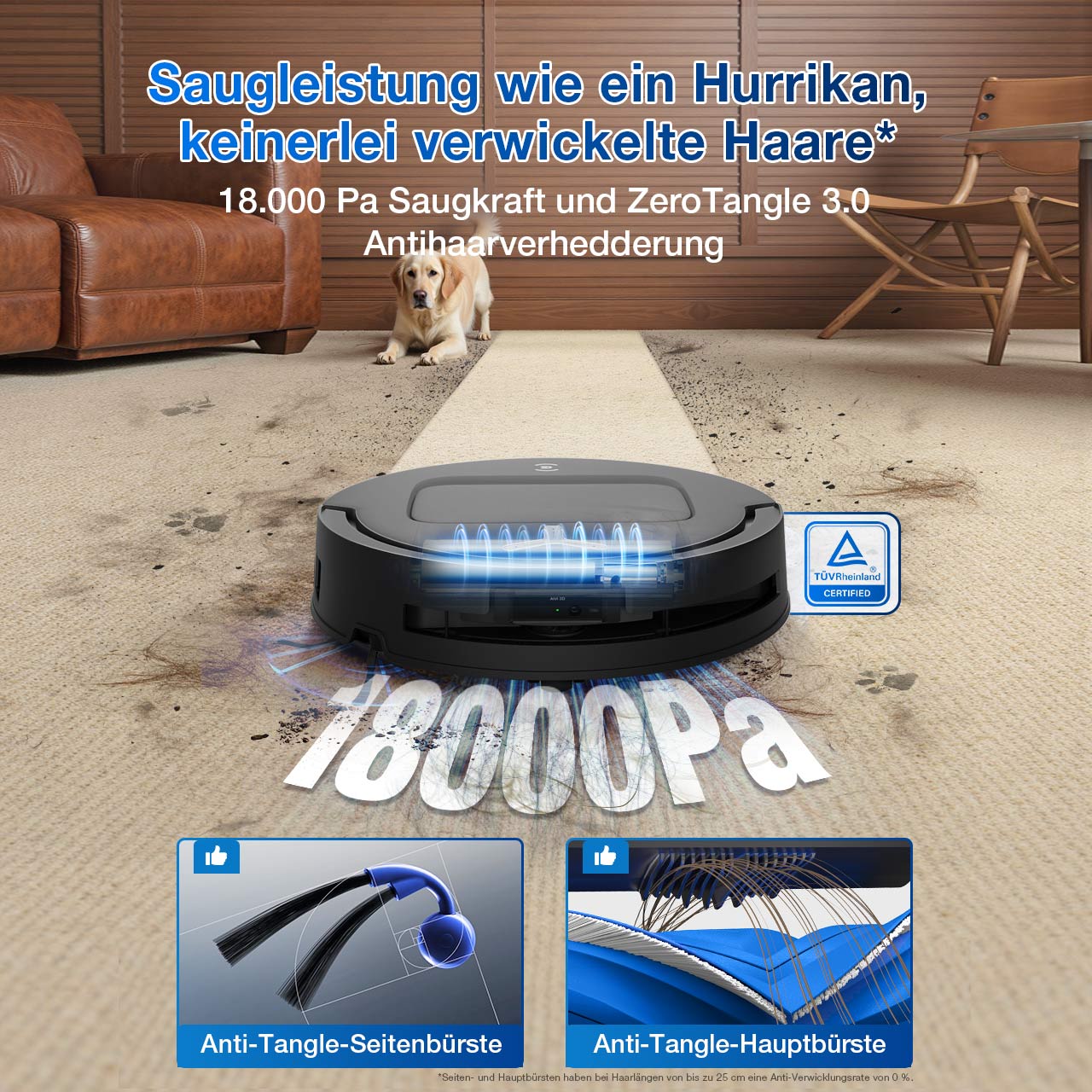 ECOVACS DEEBOT T80 OMNI Robot Vacuum and Mop (Black) — Suction and brush-system illustration