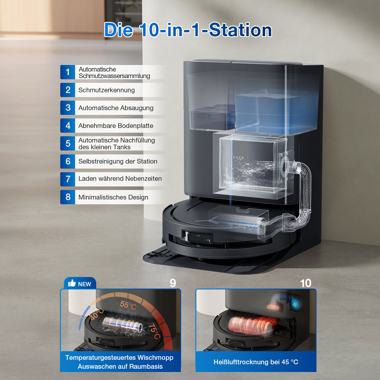 ECOVACS DEEBOT T80 OMNI Robot Vacuum and Mop (Black) — OMNI station functions