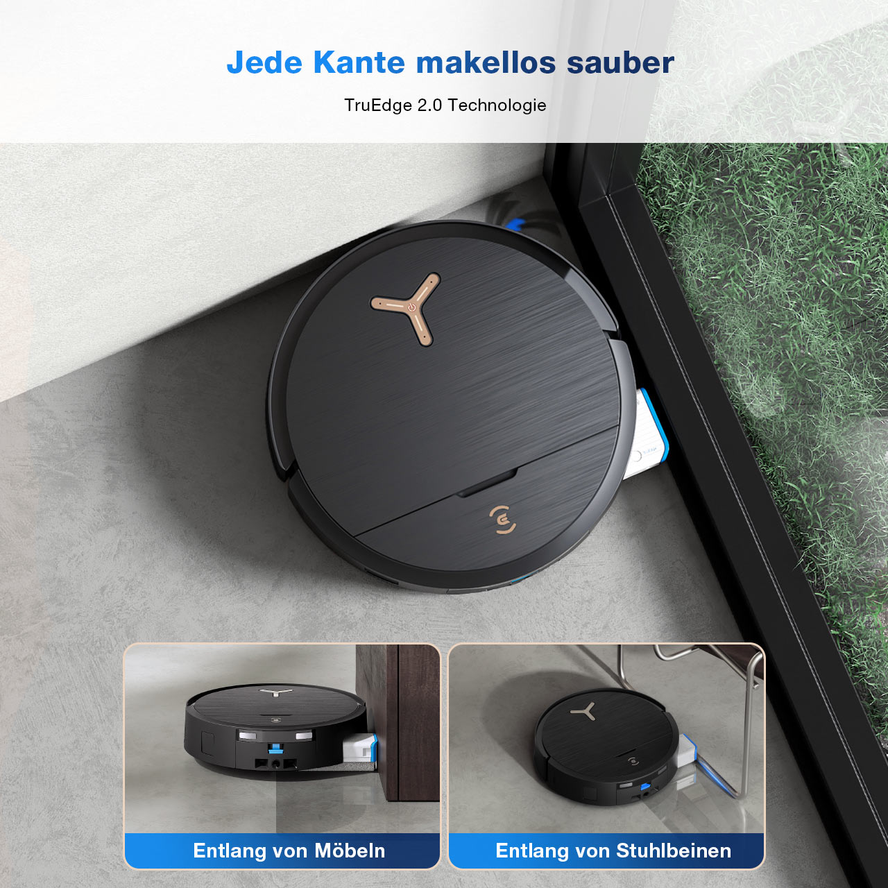 ECOVACS DEEBOT X9 PRO OMNI Robot Vacuum and Mop (Black) — TruEdge edge-cleaning illustration