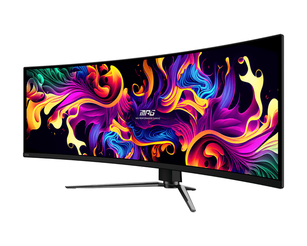 MSI MPG 491CQPX QD-OLED 49-inch 240Hz Curved Gaming Monitor — Front three-quarter view