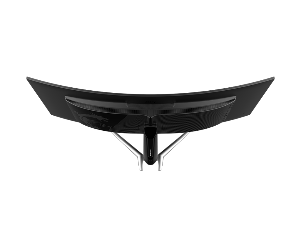 MSI MPG 491CQPX QD-OLED 49-inch 240Hz Curved Gaming Monitor — Top view showing curve