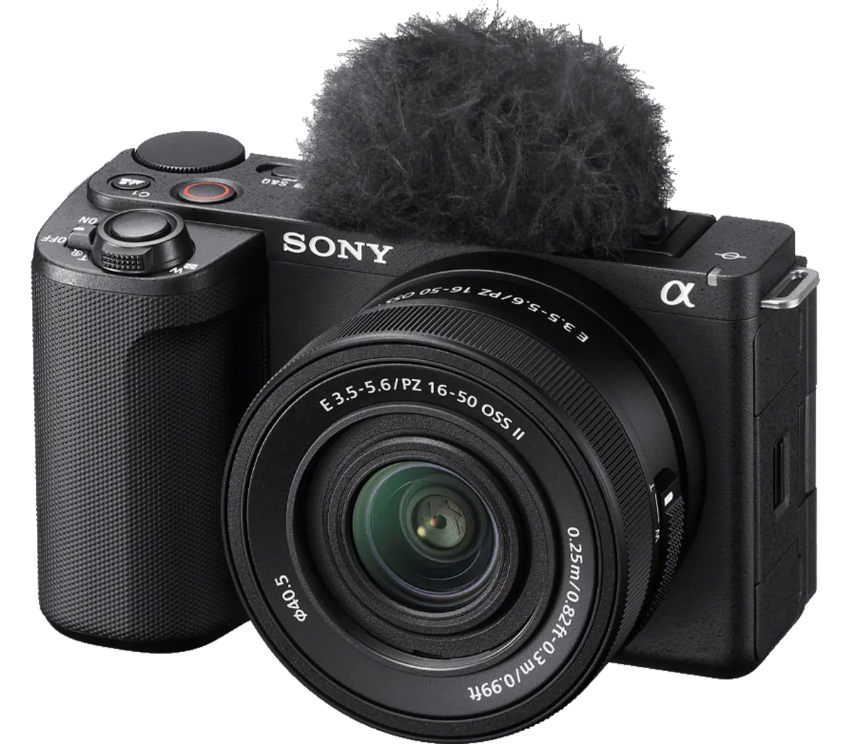 Sony ZV-E10 II Camera Kit (Black, 16–50mm OSS II Lens) — Camera and included lens, angled view