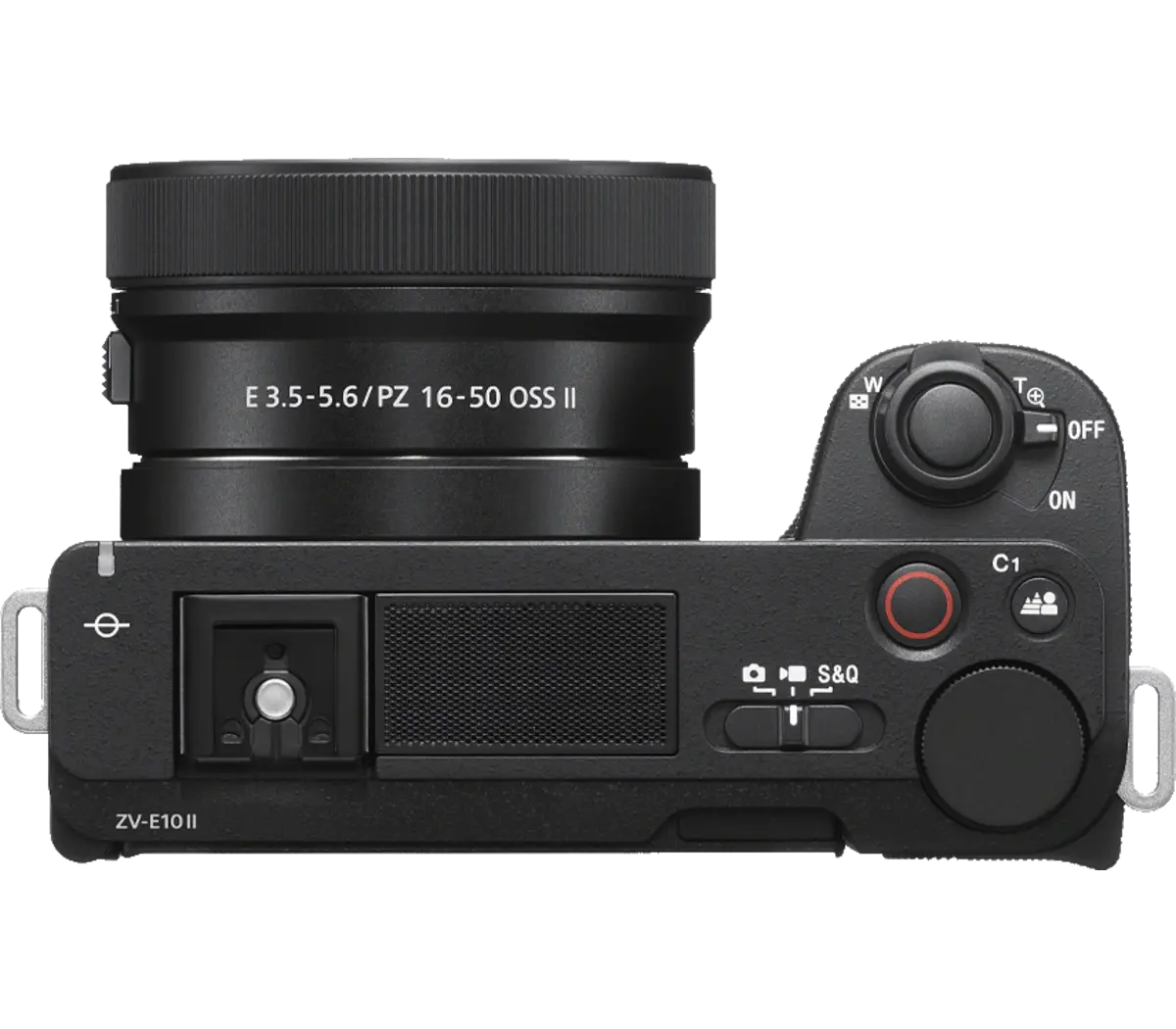 Sony ZV-E10 II Camera Kit (Black, 16–50mm OSS II Lens) — Top controls and power-zoom lens