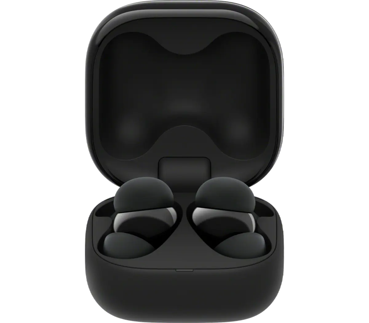 Sony LinkBuds Fit Wireless Earbuds (Black) — Earbuds in open charging case