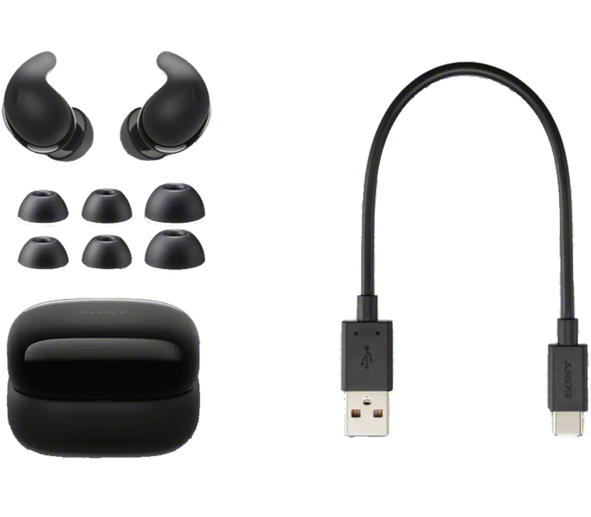 Sony LinkBuds Fit Wireless Earbuds (Black) — Earbuds, case and included charging accessories