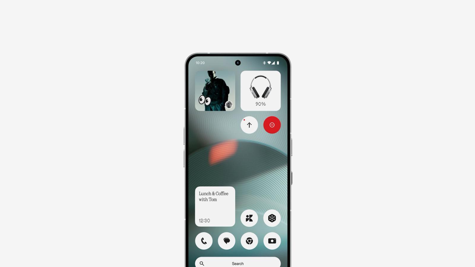 Nothing Phone (3) White — front view with Nothing OS widgets