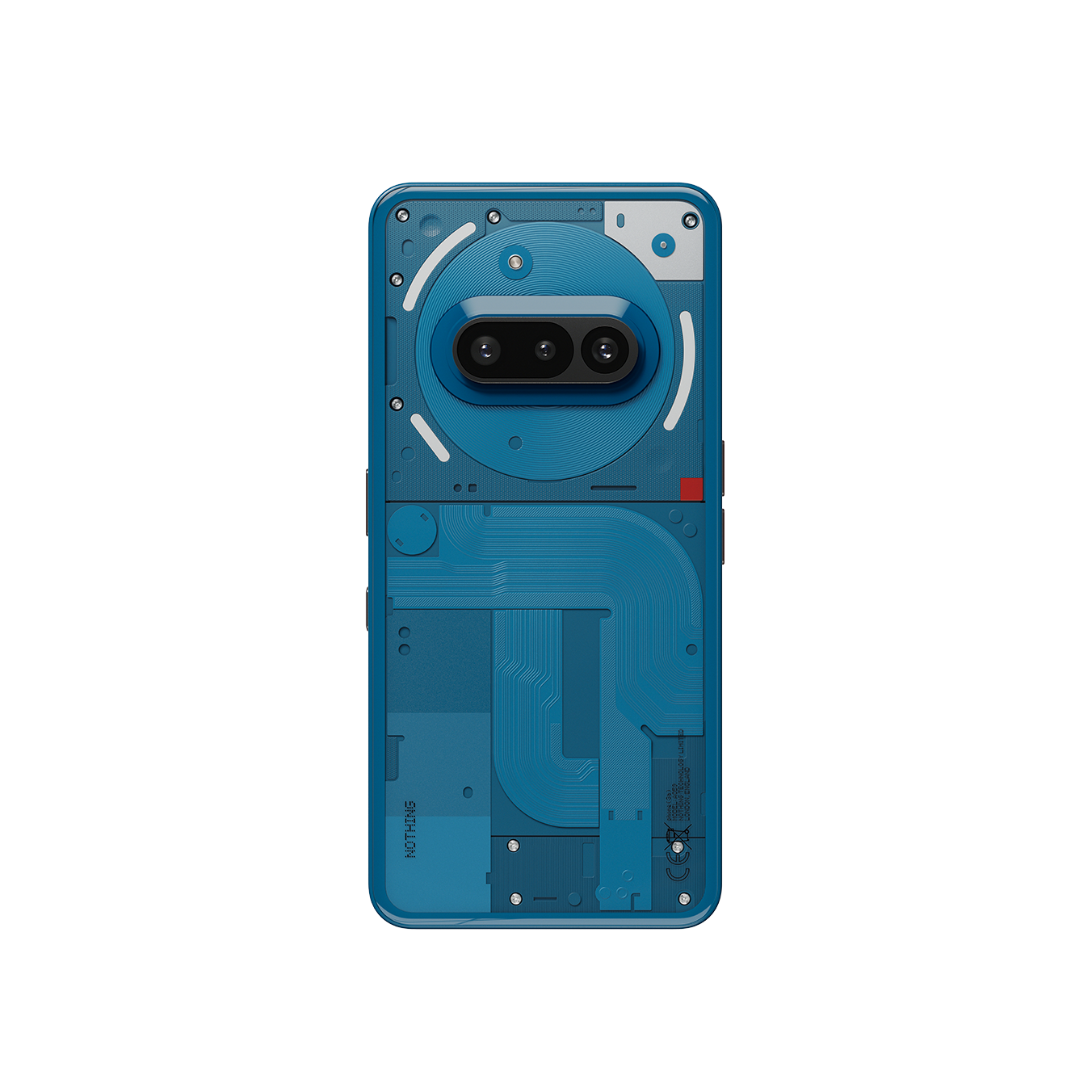 Nothing Phone (3a) Blue — rear view with Glyph lights off