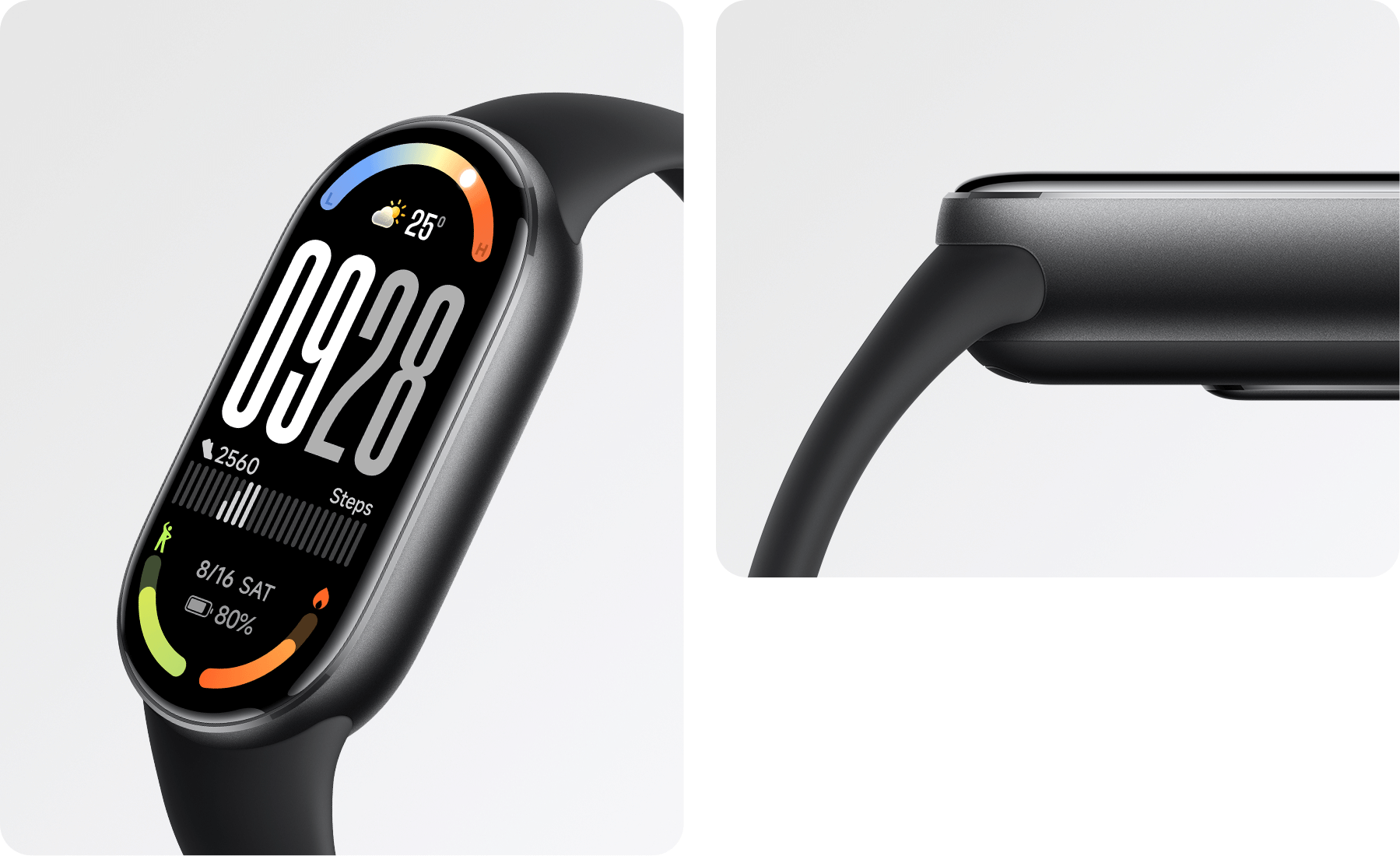 Xiaomi Smart Band 10 (Midnight Black, EU) — Black case front and side profile details