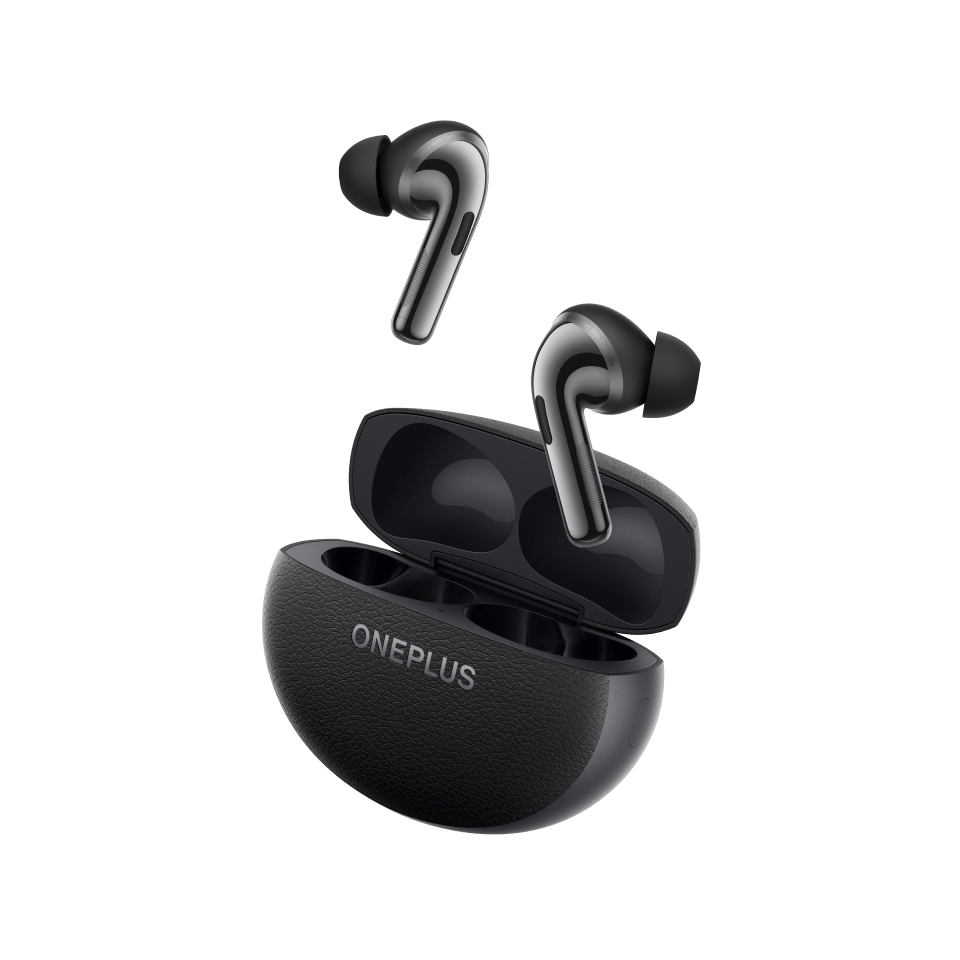 OnePlus Buds Pro 3 Wireless ANC Earbuds (Midnight Opus) — Earbuds and open case at an angle
