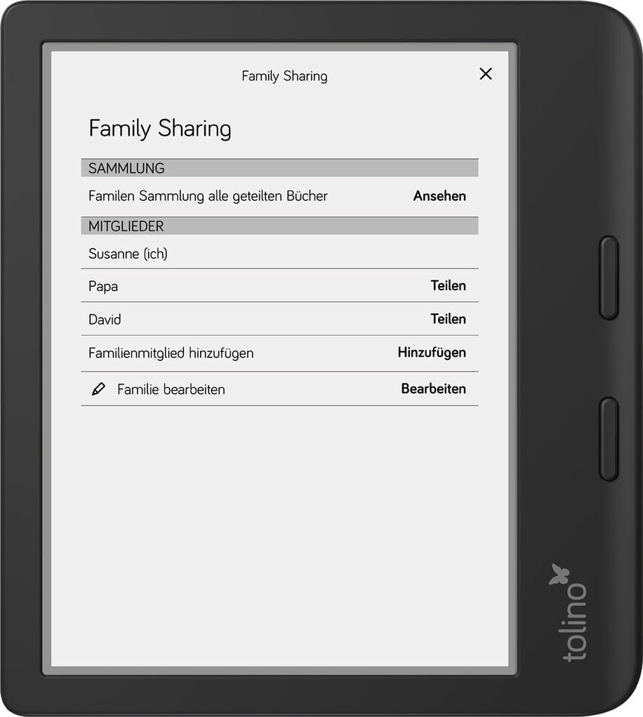 Black Tolino Vision Color showing smartLight controls