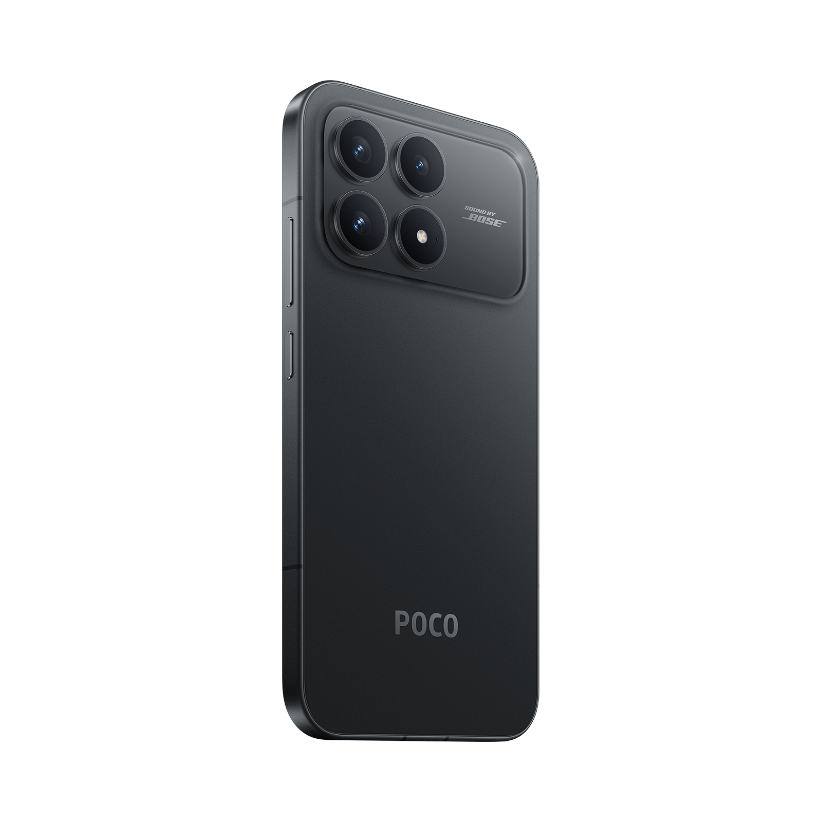 POCO F8 Pro Black — Rear three-quarter view from right