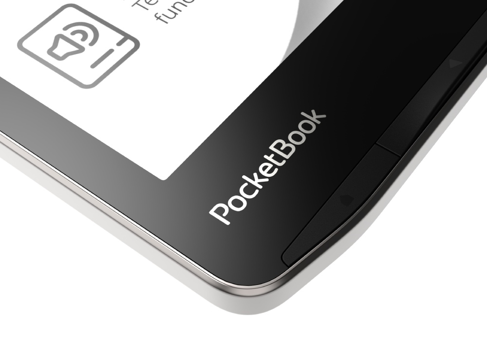 PocketBook InkPad 4 eReader (Stardust Silver, 32GB) — front buttons close-up