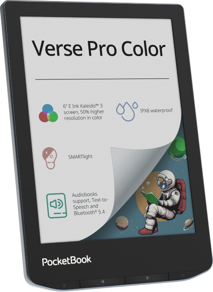 PocketBook Verse Pro Color eReader (Stormy Sea, 16GB) — angled front view